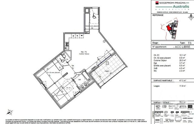 Appartement T3 à louer - 3 pièces - 67.2 m2 - MONTPELLIER - 34 - LANGUEDOC-ROUSSILLON - Century 21 Védas Immo