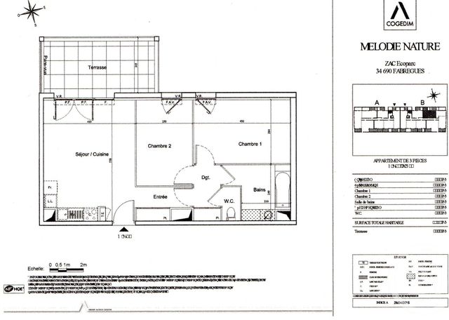 Appartement F3 à louer - 3 pièces - 56.6 m2 - FABREGUES - 34 - LANGUEDOC-ROUSSILLON - Century 21 Védas Immo